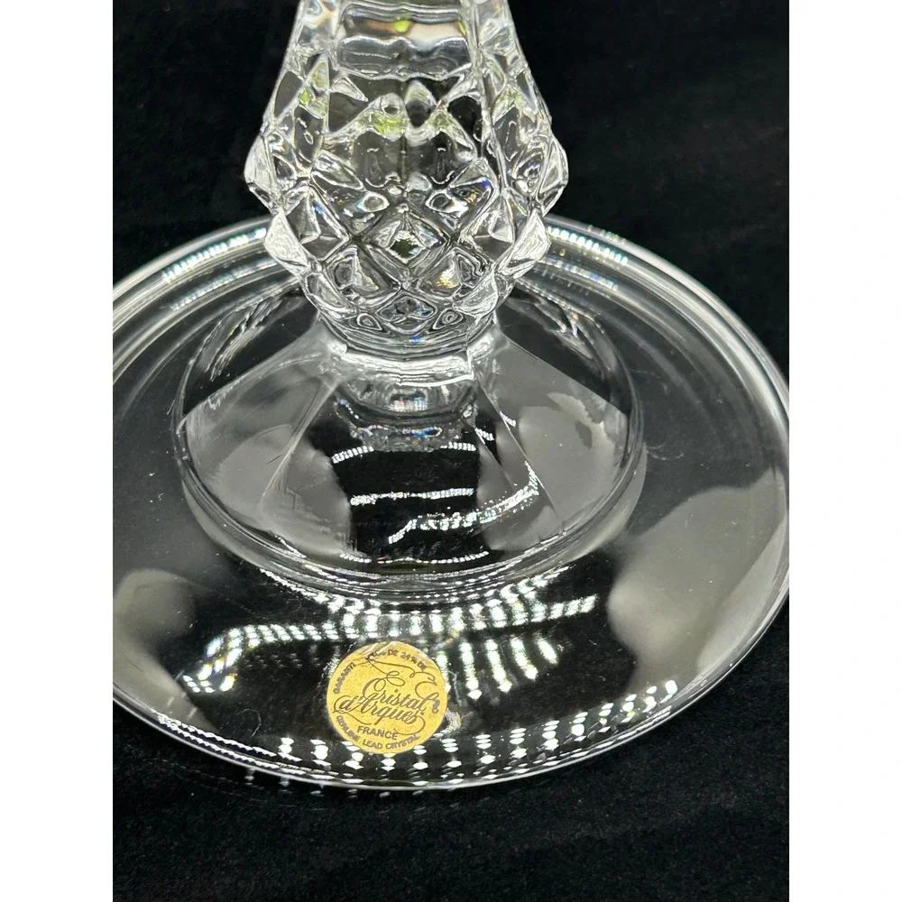 Cristal d'Arques France Lead Crystal Candlestick Holder Diamond Cut 6.5 Inch